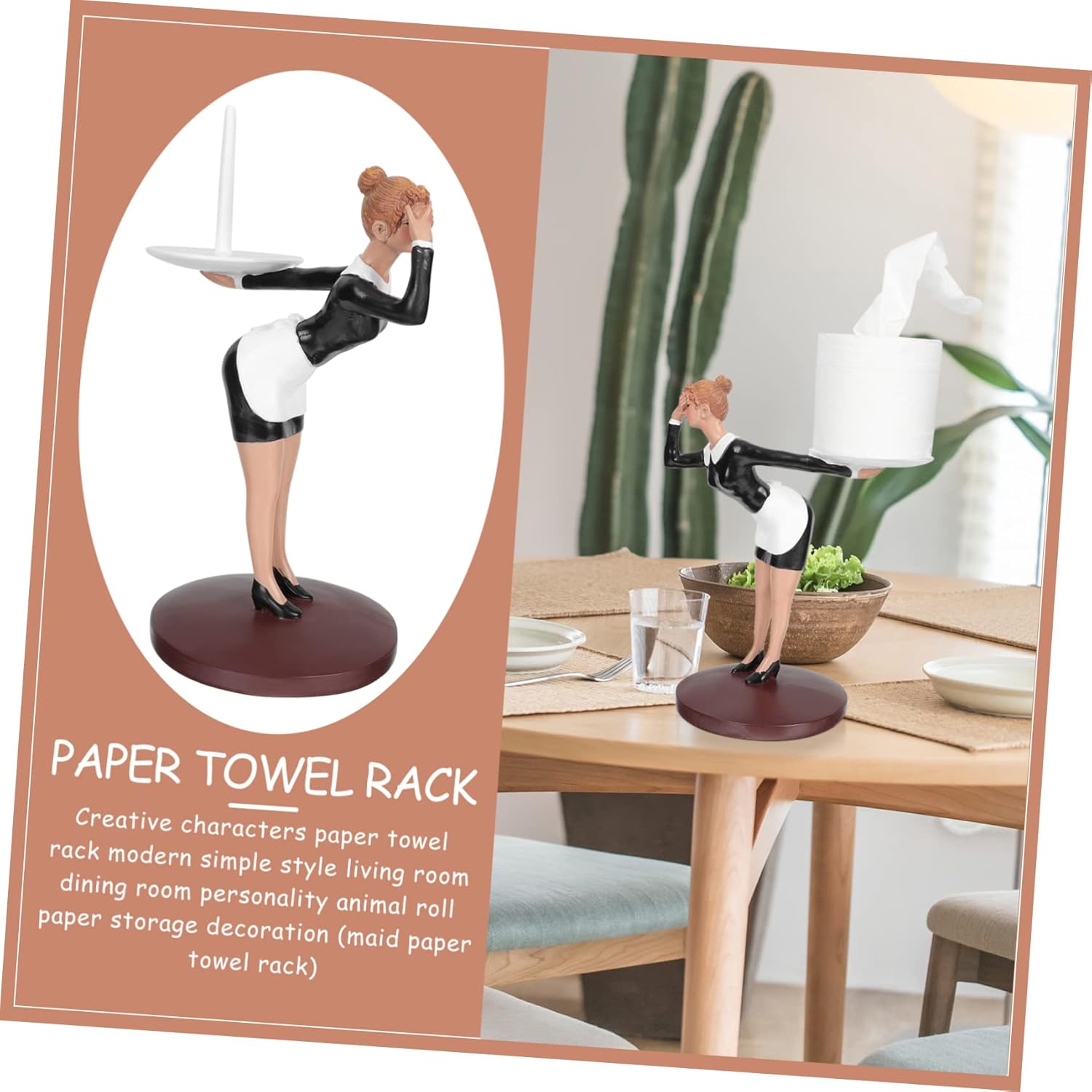 Creative Industrial Style Vertical Roll Paper Holder Tissue Storage Rack for Home Kitchen Bathroom Office Practical Upright Design Fits Decorative Napkin Organizer