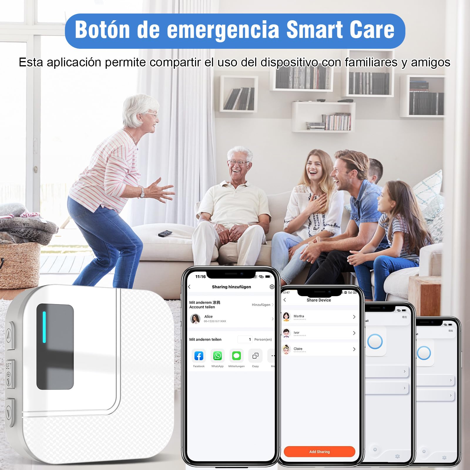 Daytech WiFi Tuya Avisador Personas Mayores,Boton Emergencia Ancianos,Boton Llamada Emergencia,Ideal para Seres Queridos Que Necesitan cuidados en casa (Blanco 1-1)