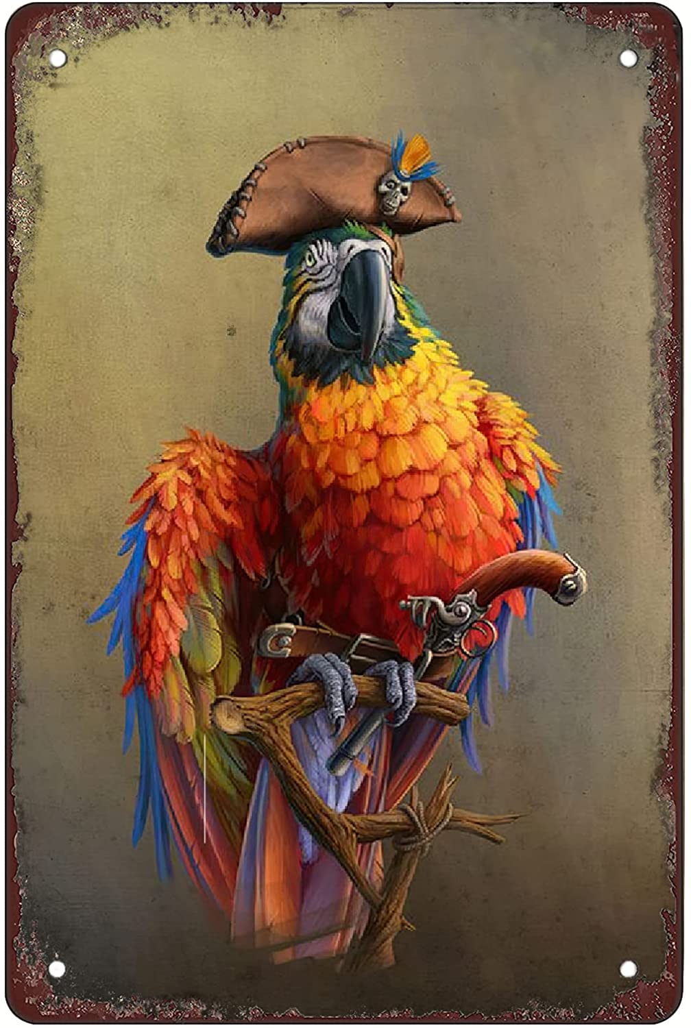 Bigccaee Pirate Pet, Pirate Parrot Funny Novelty Metal Sign Retro Retro Metal Tin Sign 8X12 Inches