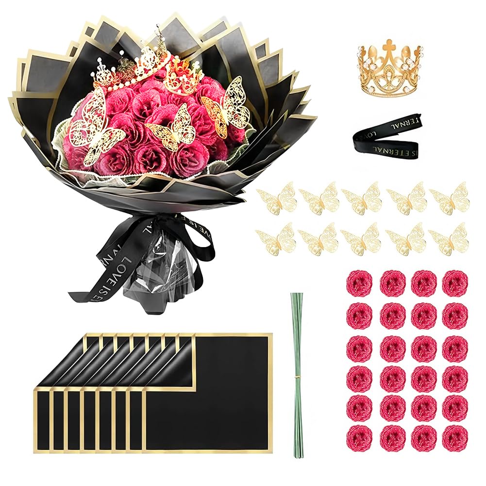 RANJIMA Rosas Artificiales con Purpurina Regalo Original para el Día de la Madre, 24 Piezas Ramo de Flores Artificiales DIY con Corona, Regalos Mujers,Regalo Novia,Cumpleaños,Compromiso, Aniversario