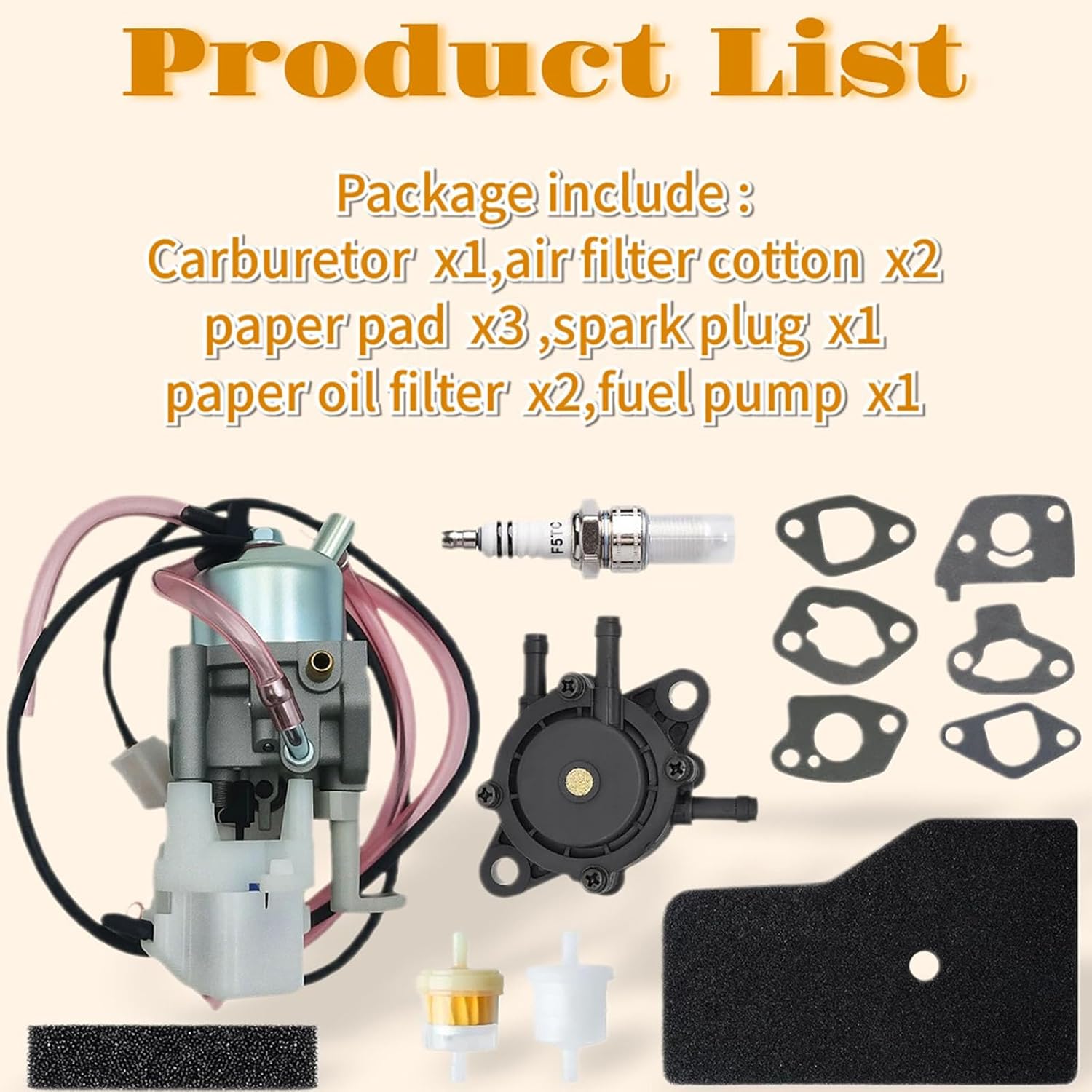 16100-Z0D-D03 Carburetor Fuel Pump Kit for Honda EU2000i EB2000i EU2000iK1 EU2000iT1 with Air Filter Spark Plug Gasket Fuel Line - 16100Z0DD03