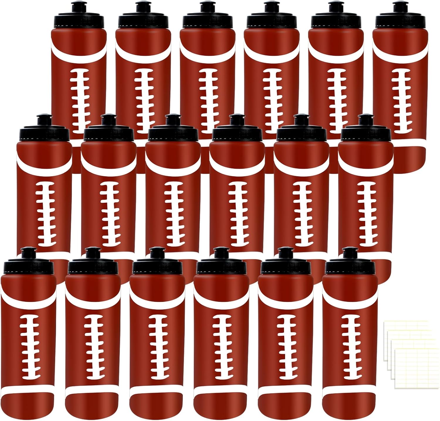 16 Pcs Football Water Bottle 20 oz with 3 Pcs Label Squeeze Water Bottles Reusable Sports Drink Bottle Football Accessories for Sports Party Gifts
