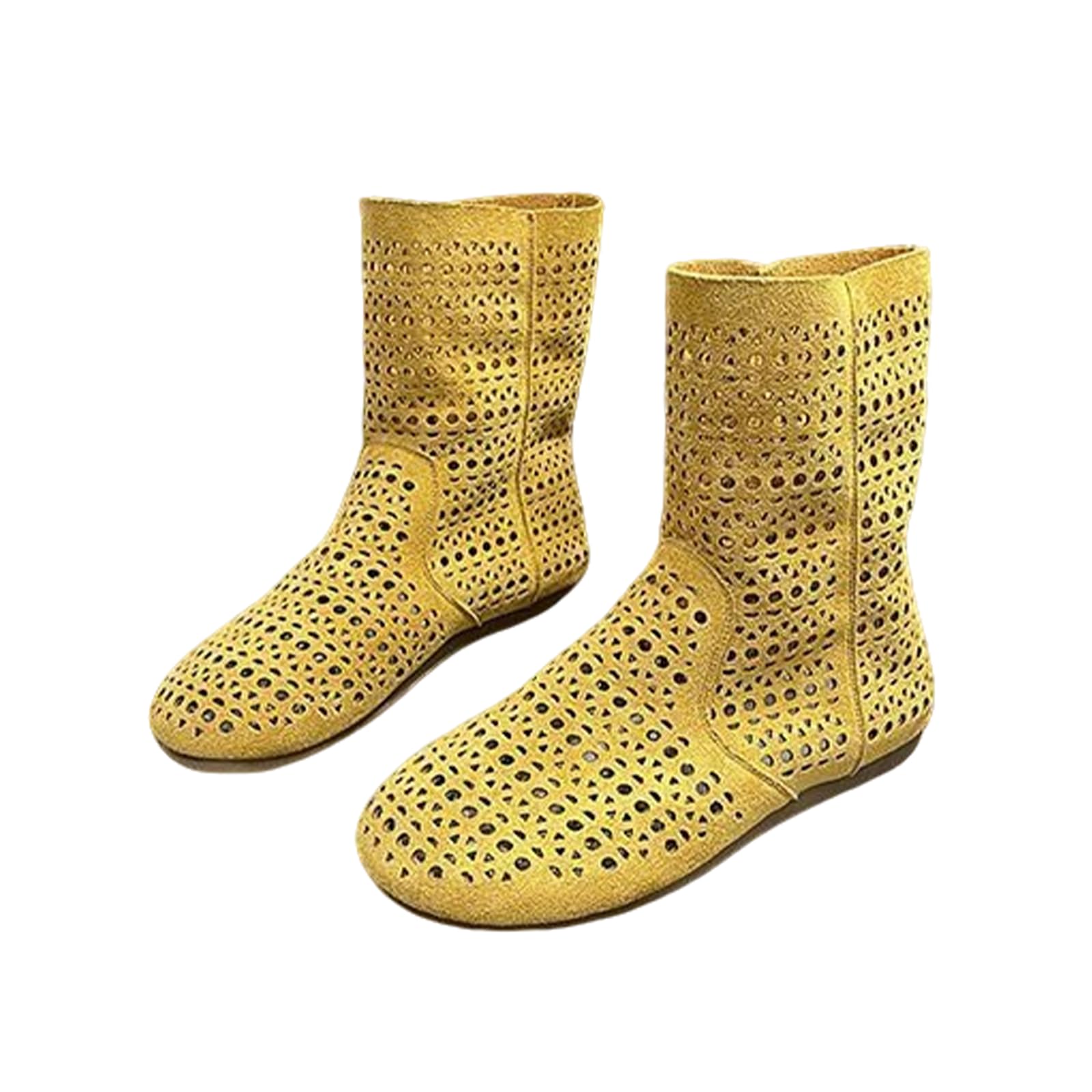 ZQW Slip On Ankle Boots for Women Perforated Round Toe Flat Breathable Shoes Wide Width Comfortable Fit for