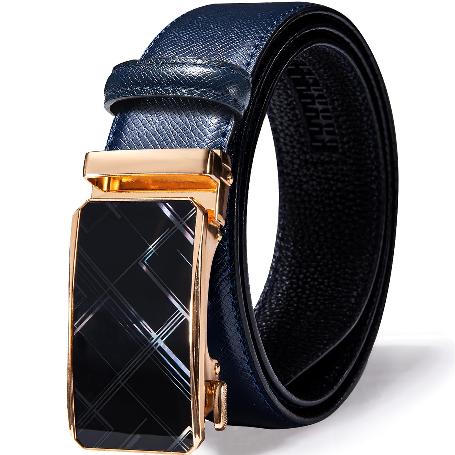 Barry Wang Mens Ratchet Leather Belt 1 3 8 Adjustable Buckle Slide Click Casual Dress Golf Jeans Business