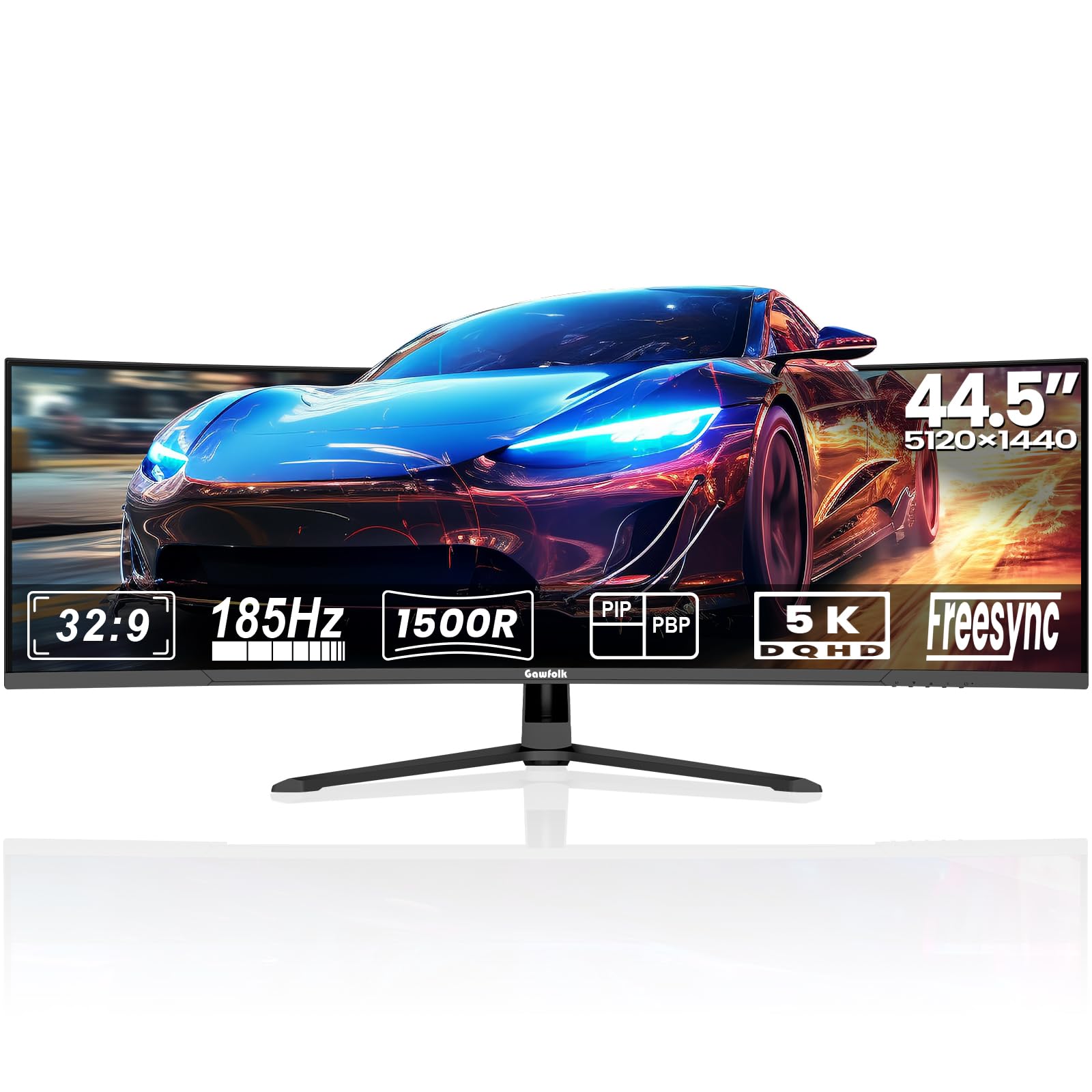 Gawfolk Monitor Curvo 44.5" UltraWide Gaming Monitor DQHD 5120x1440, 200Hz,1500R, FreeSync, VA, 2x DP 1.4, 2x HDMI 2.1, PBP/PIP