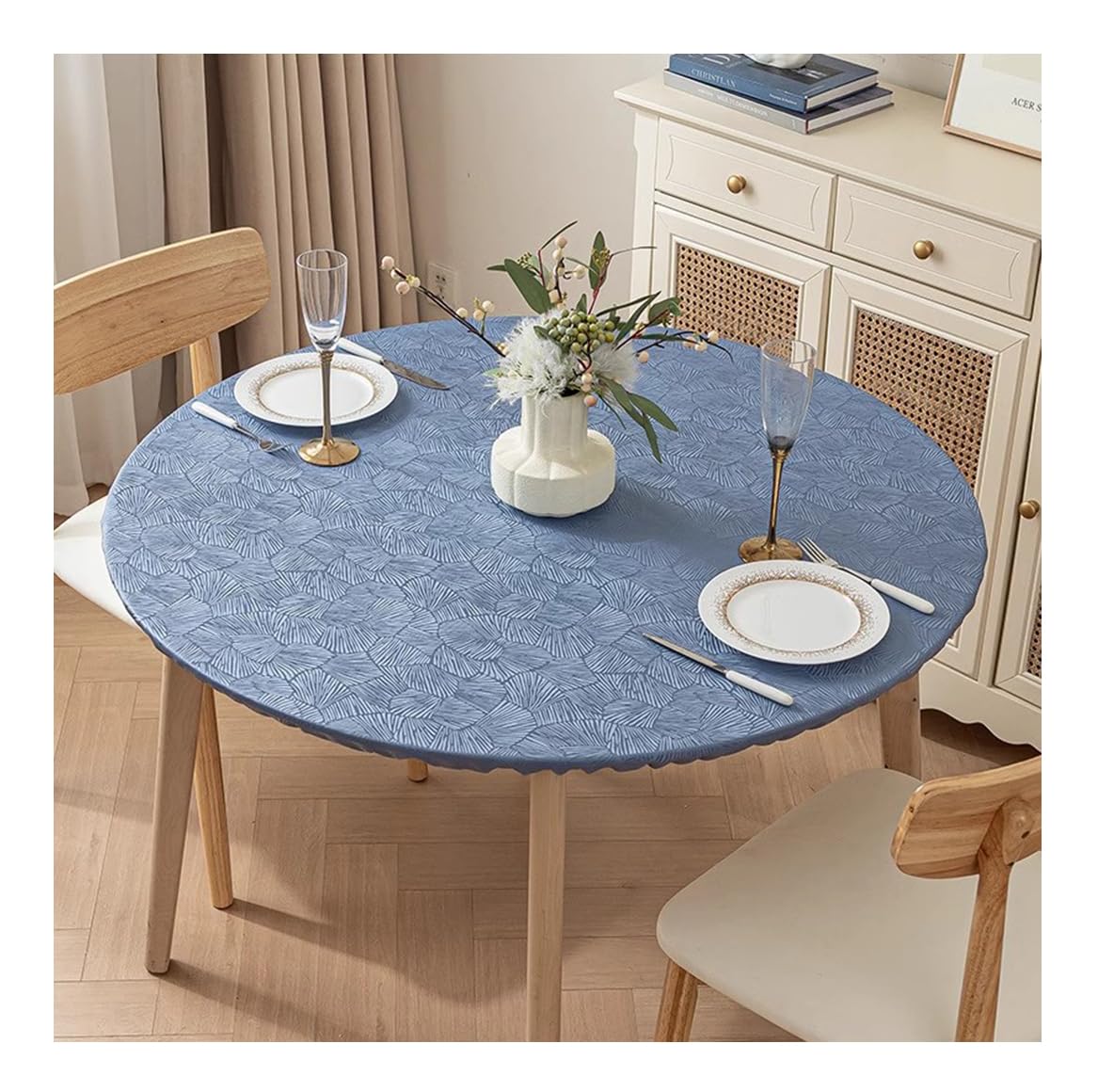 CIEEIN CIEHT Polyester Tablecloths Table cloth Tablecover Home Hotel Restaurant Party Waterproof Oilproof Table Covers Blue Round 110cm