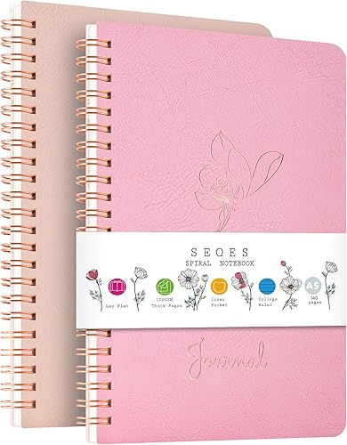 Miniatura 11 de Paquete de 3 Cuadernos Espirales - Papel Liso Sin Traspaso de 100GSM, 120 Páginas A5 de 8.26x5.7 Pulgadas, Páginas Rayadas de 7mm, Bolsillo Interior