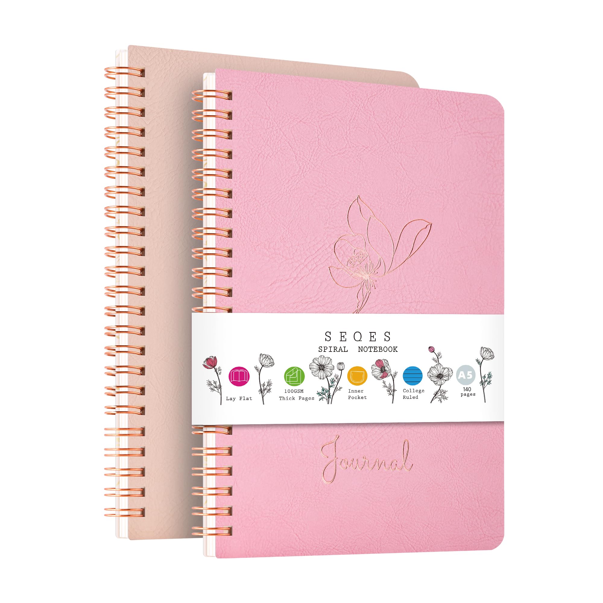 Carnet à spirale A5 pour vos notes de réunion rose - 7