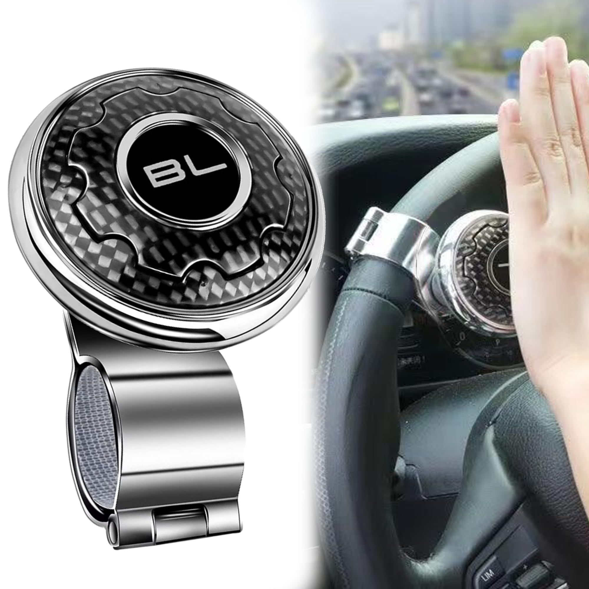 SUQ Perilla Giratoria para Volante Asistida por Gm para Automóviles Camiones Tractores Barcos Cortadoras de Césped (Negro)