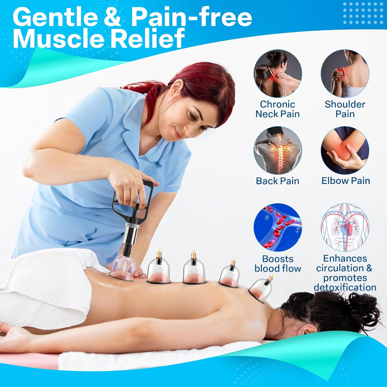 Cupping Kit for Massage Therapy, Silicone Physical Chinese Therapy Cupping Set at Home, Professional Muscle Cupping Tool with Pump & Vacuum Cups for Cellulite Reduction