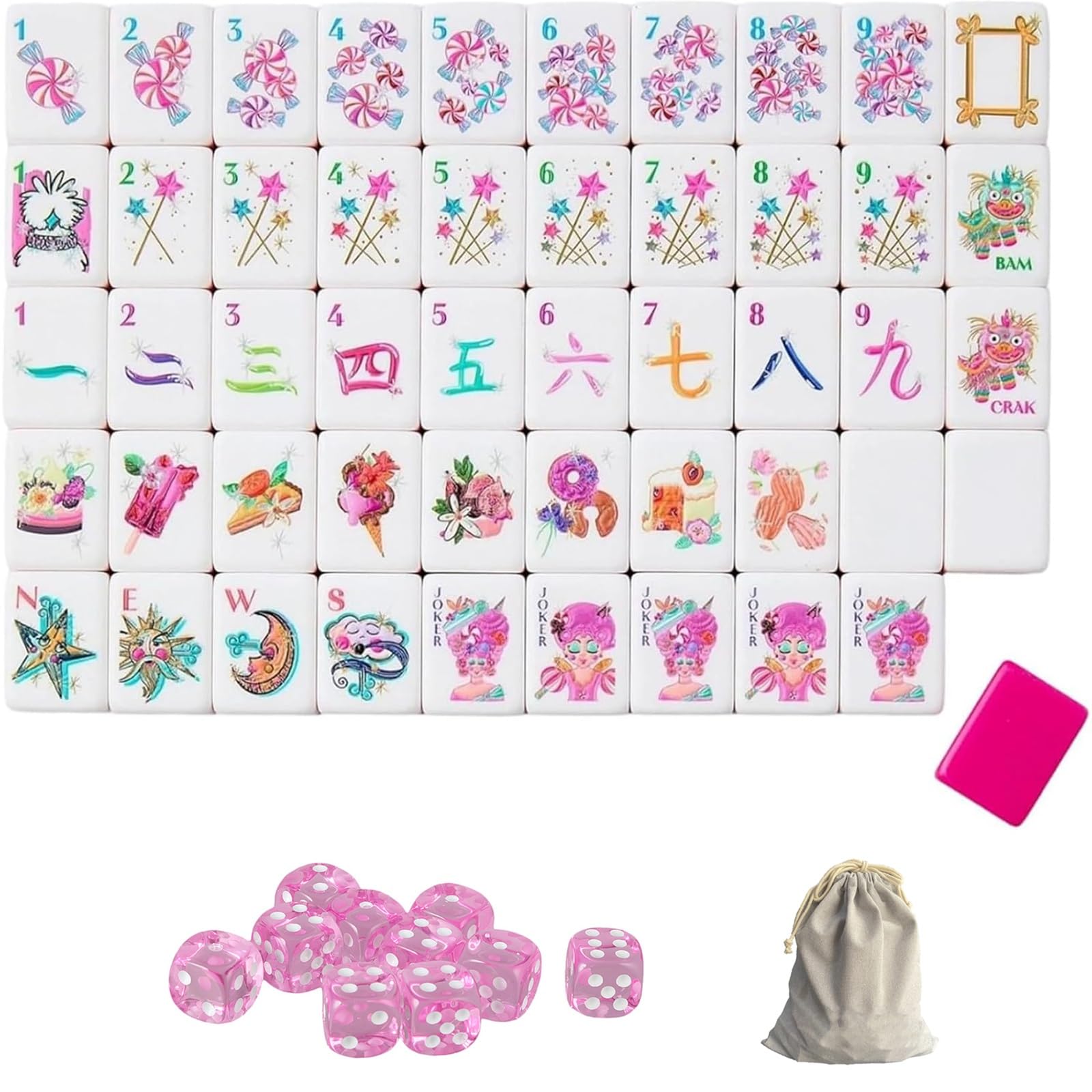 4-warstwowy akrylowy zestaw Mahjong 160 płytek - amerykańska gra podróżnicza premium z przezroczystą torbą do przenoszenia 10 kostek 17 kolorów