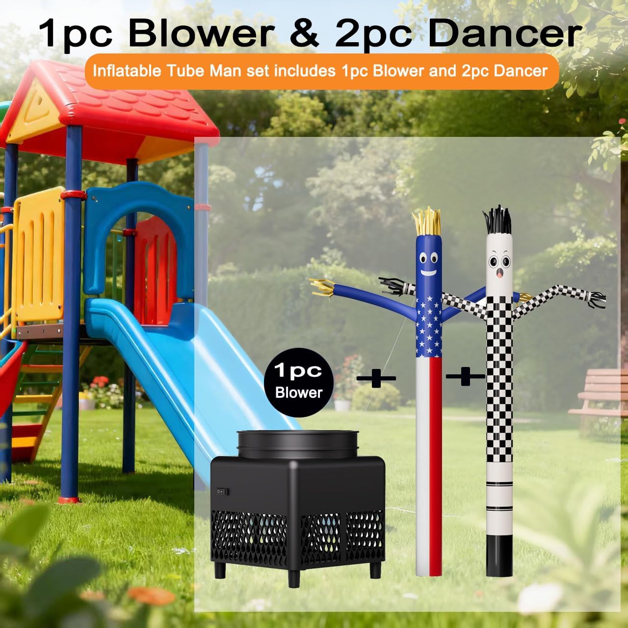 7FT Inflatable Tube Man with 1pc Blower & 2pc Dancer, Sky Air Waving Puppet Dancer, Blow up Wacky Wavy Inflatable Flappy Arm Guy for Party, Amusement Park,Outdoor Decoration Advertising