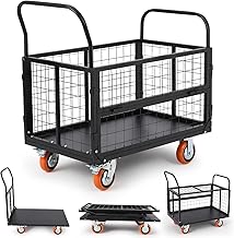 Garvee Mesh Dolly, Basket Dolly, Load Capacity 176.7 lbs (816 kg), Large Handpull, Transformable, Quiet, Brake, Foldable, Multi-functional, Commercial Use, Warehouse, Factory