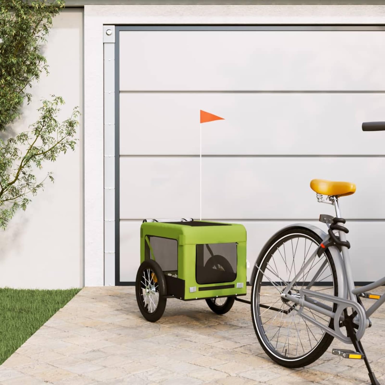 Homgoday Remolque de bicicleta para s verde y negro tejido Oxford y hierro, muebles carro , carro para bicicleta, carro para s, transportín bicicleta