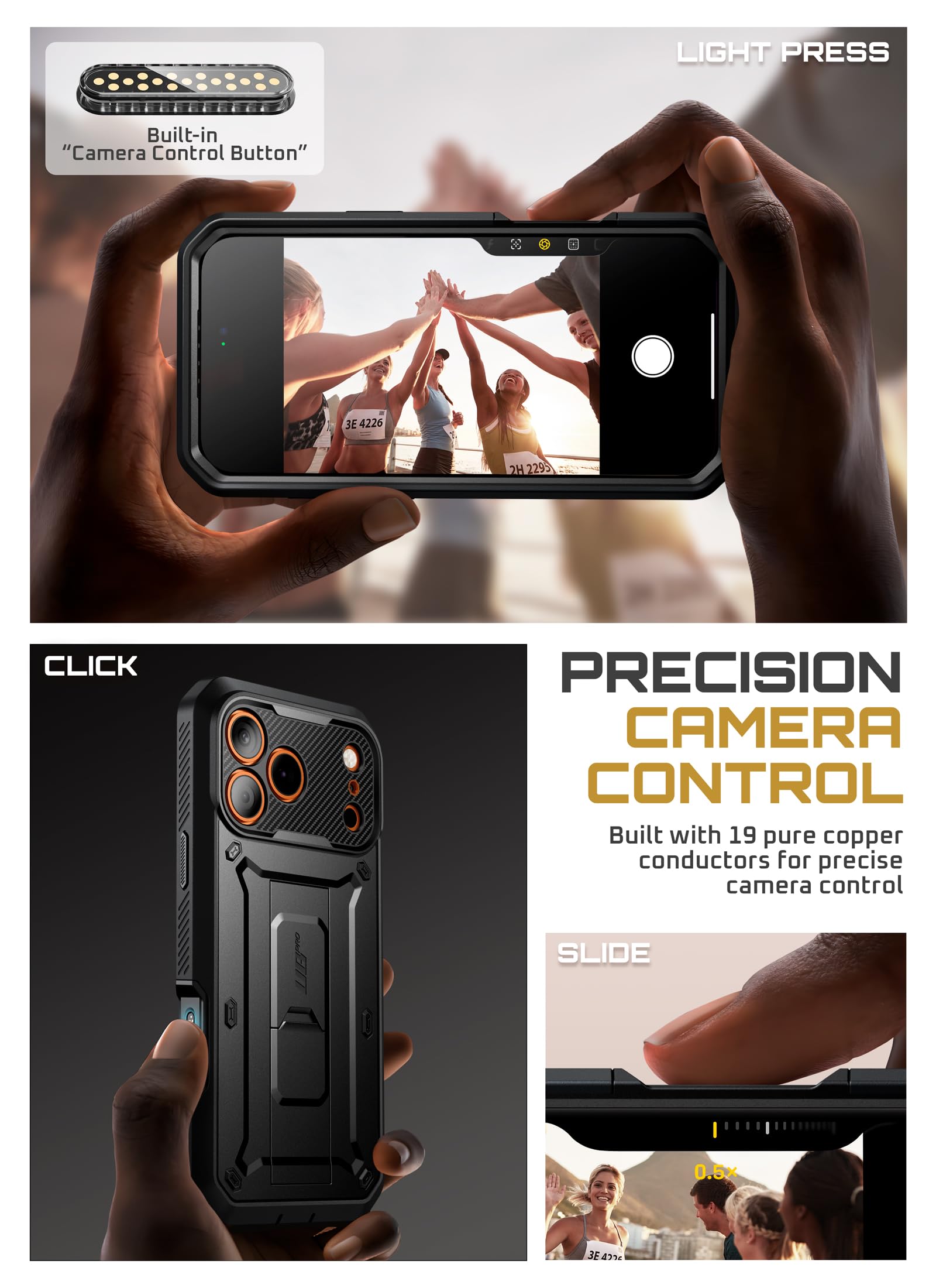 SUPCASE Coque pour iPhone 17 Pro Max avec Bouton Commande de Caméra [Béquille Intégrée & Protection d'Ecran] [Protection Militaire] (UB Pro) Coque Intégrale Robuste pour iPhone 17 Pro Max, Noir