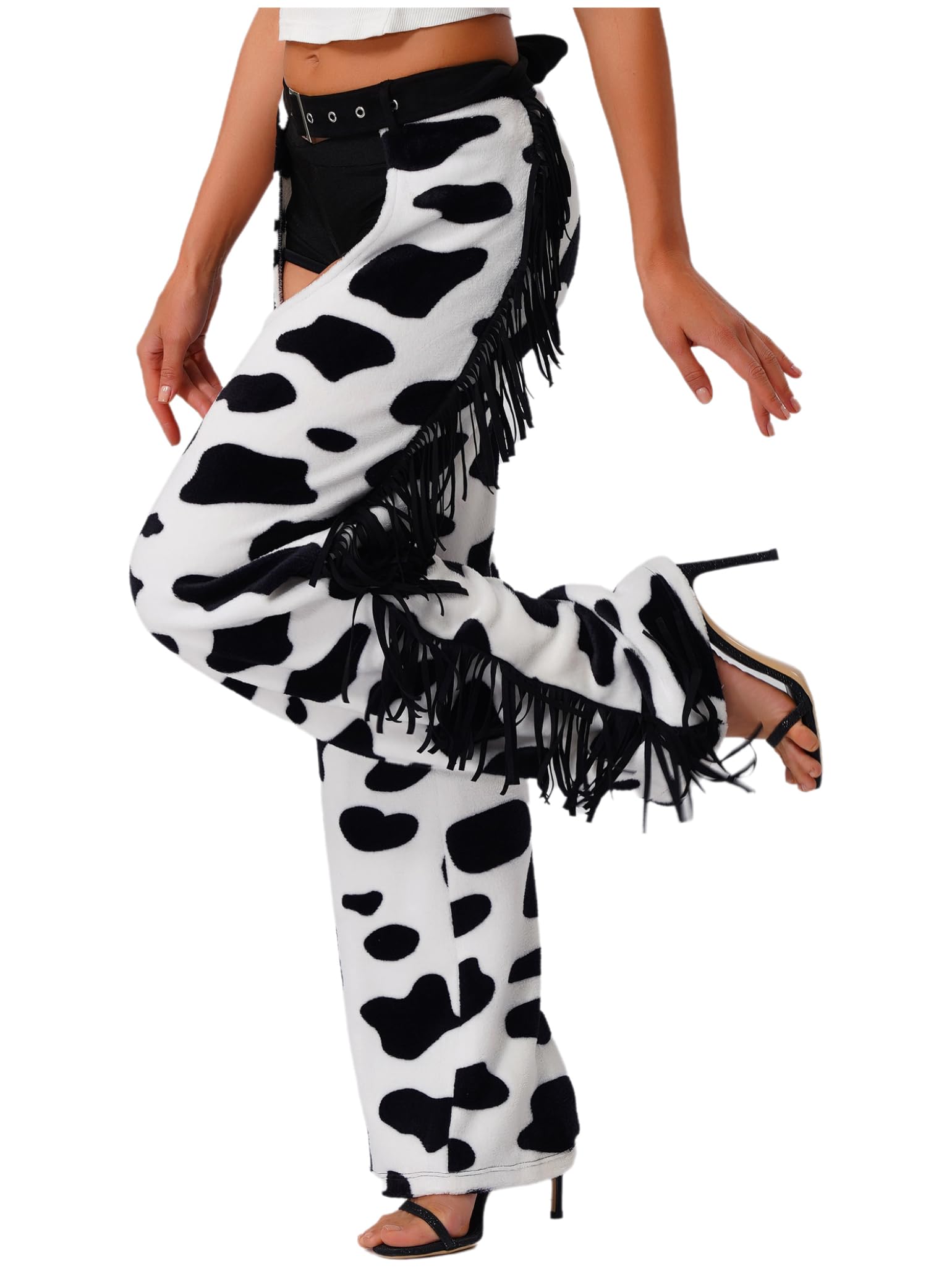 XUNZOO Carnaval Cosplay Cowgirl Chaps-Pantalon Long en Flanelle À Pois Vache Ouvert Entrejambe pour Vélo