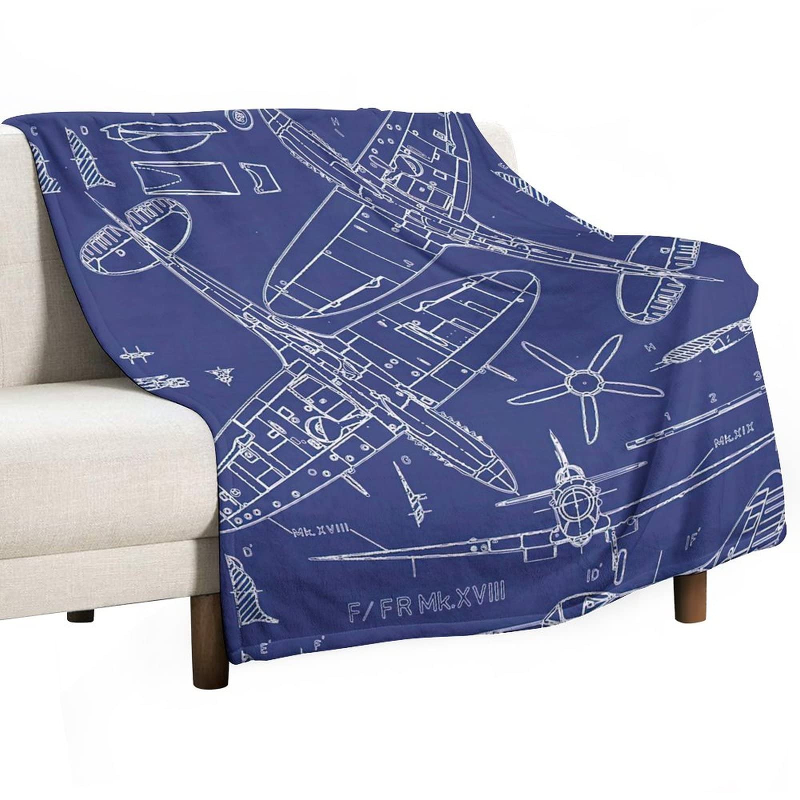 Gigen Style-6 Spitfire Concept Blueprints Blanket Cozy Soft Fluffy Outdoor Indoor Anti-Pilling Flannel Fleece Throw Blankets