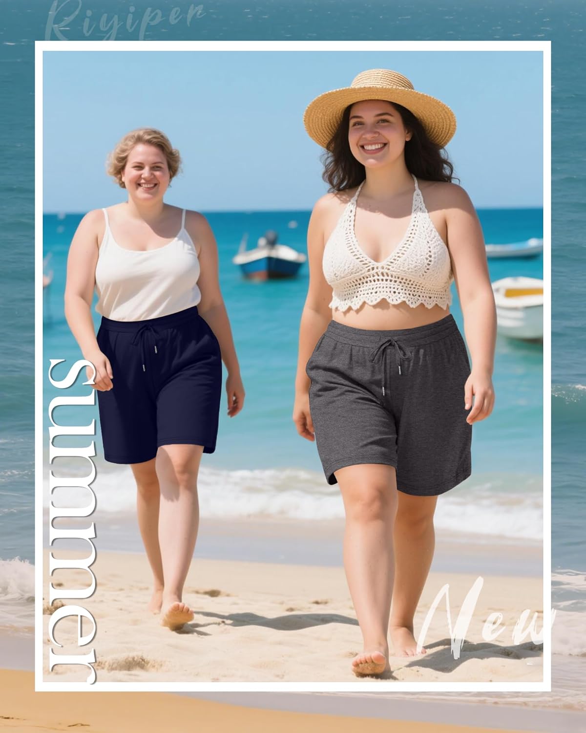 Riyiper 3 Pack Women's Plus Size Shorts Drawstring Bermuda Shorts Casual Wide Leg Knee Length Shorts with Pockets - Image 5