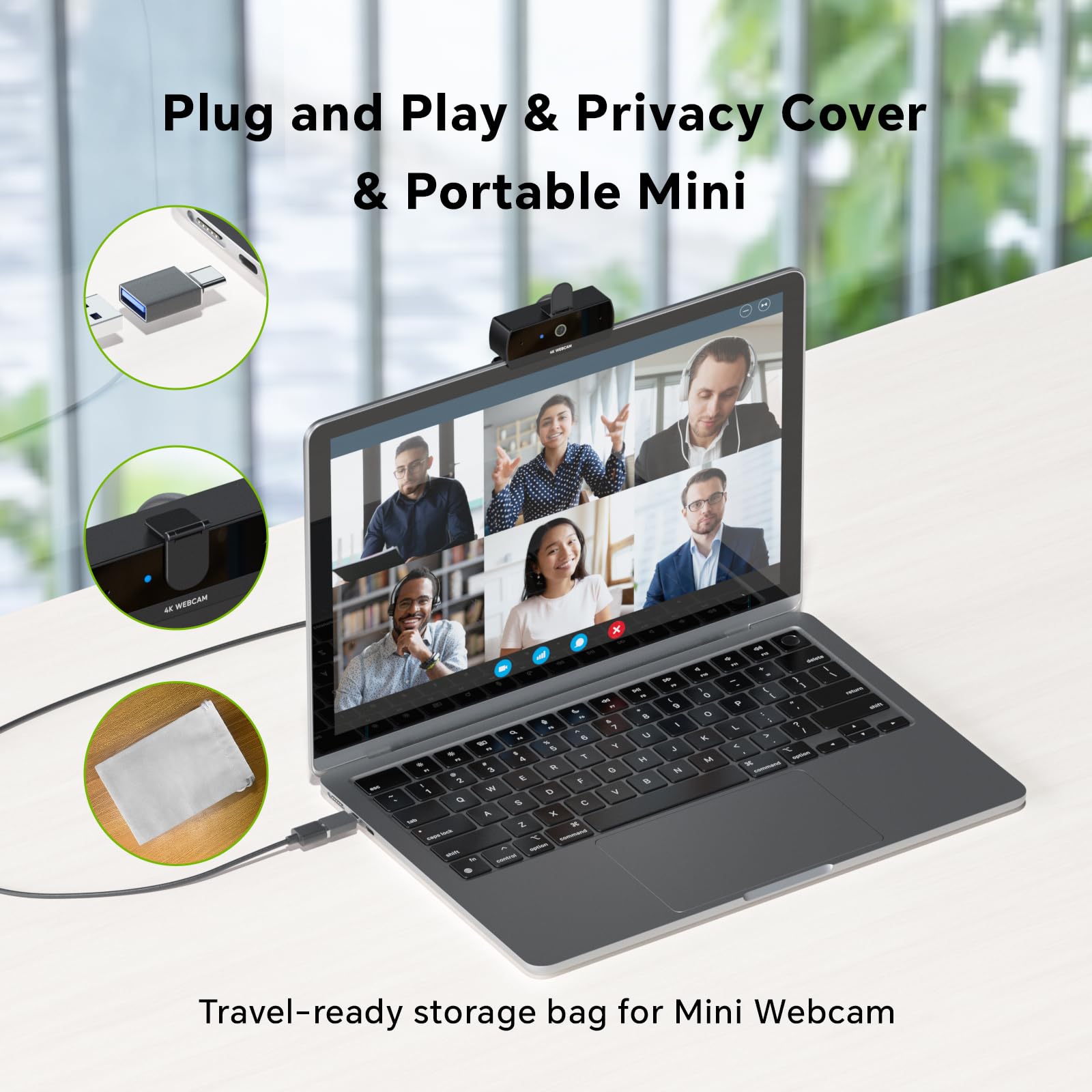 Nisheng 4K Webcam, Streaming Camera for PC with 2 Noise-Canceling Microphones, USB Webcam for Laptop, Built-in Privacy Cover, Plug & Play Camera for Zoom, Teams, Streaming, and Gaming Recording: S7
