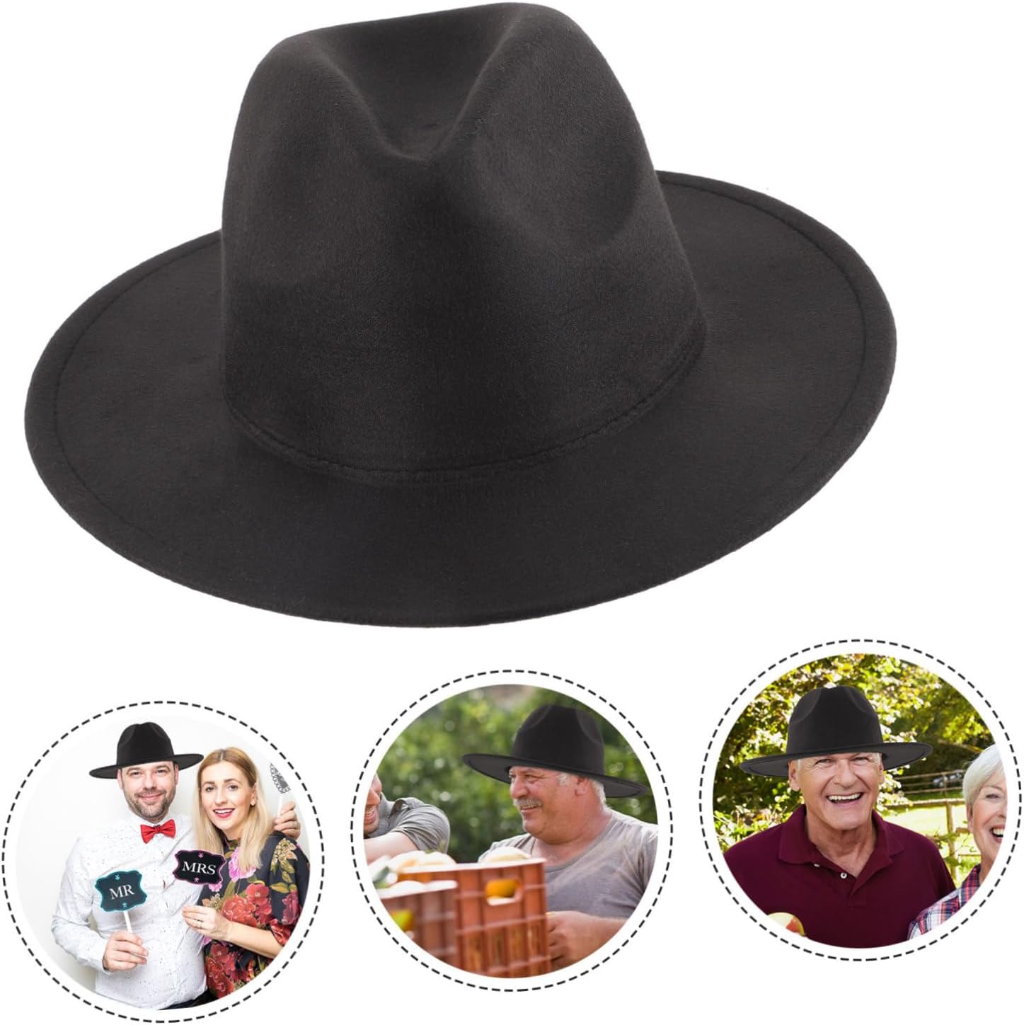 LIFKOME Men's Vintage Jazz Hat Wide Brim Felt Fedora for Unisex Elegant for Costume Parties and Daily Use Warm Performance Accessory
