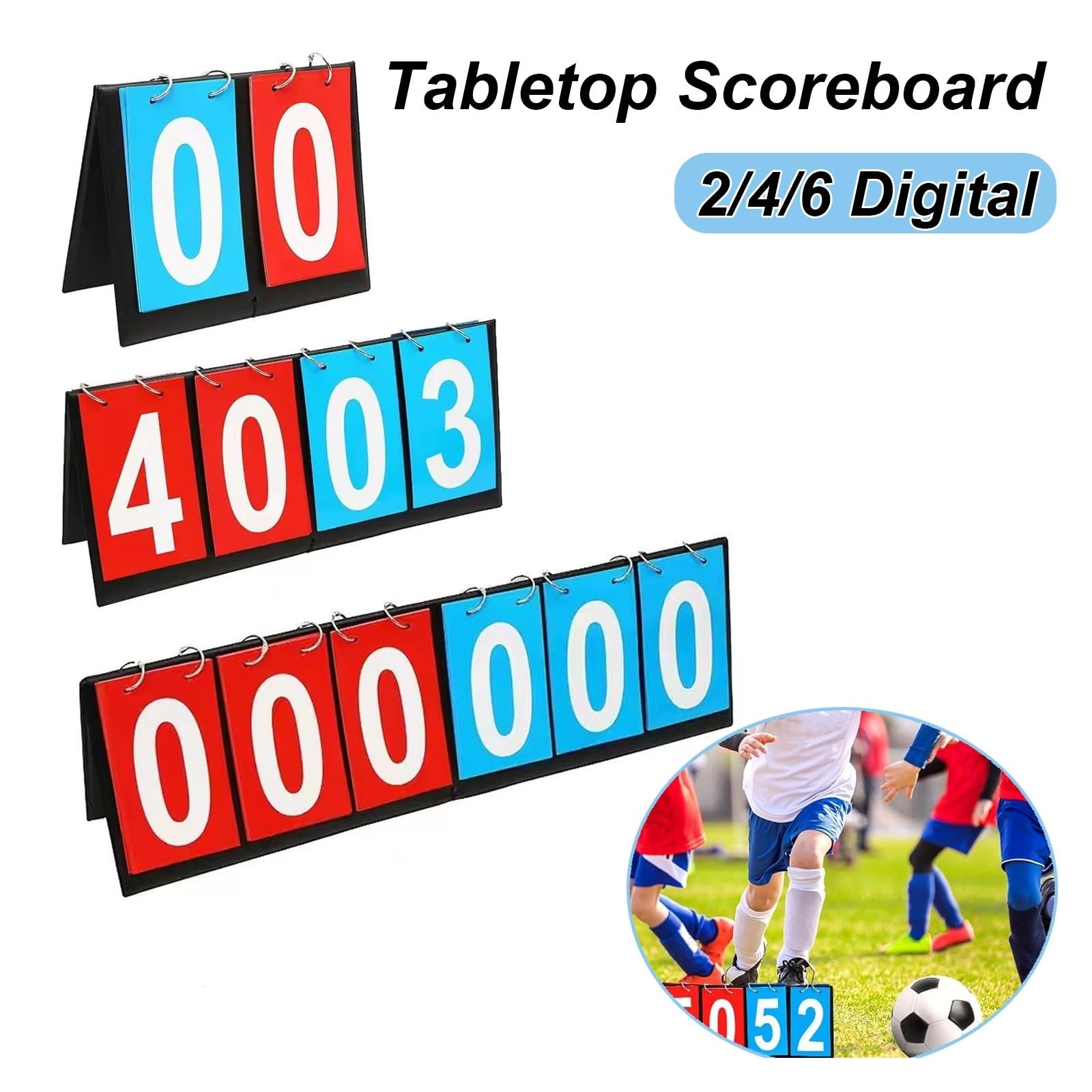 Digitale Flip-Anzeigetafel, tragbar, 2/4/6-Digital Tabletop Flip Scoreboard Rot und Blau for Sport