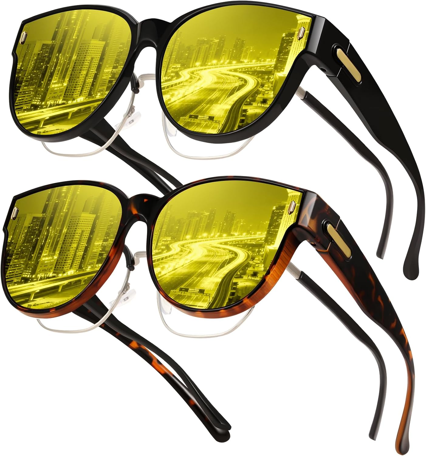 Polarized Fit Over Glasses Sunglasses for Women Stylish Large Cover Round UV400 Cat Eye Shades for go out Driving