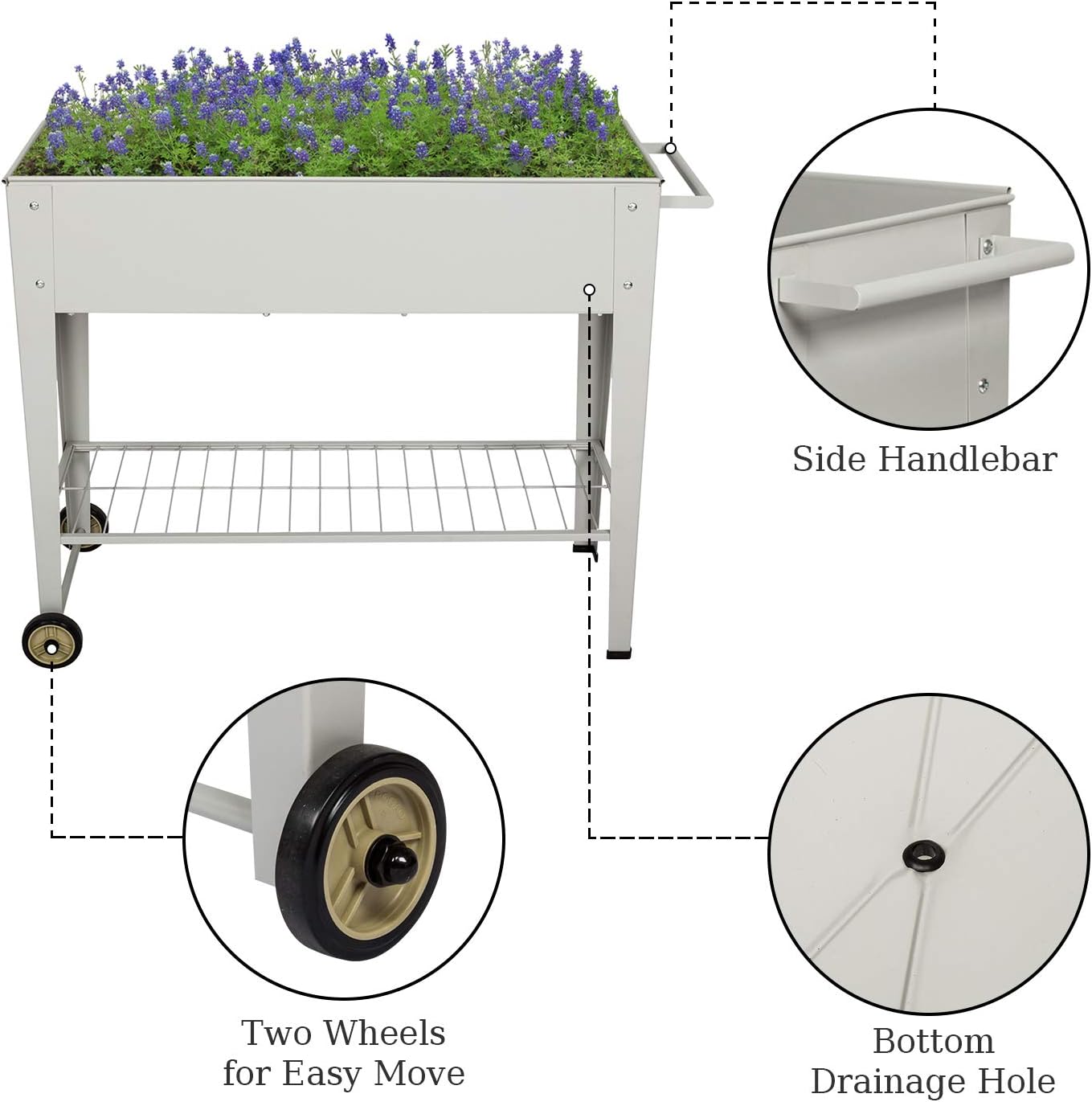 Raised Planter Box with Wheels Elevated Garden Bed Planter for Vegetables Fruits Herb Grow : Patio, Lawn & Garden