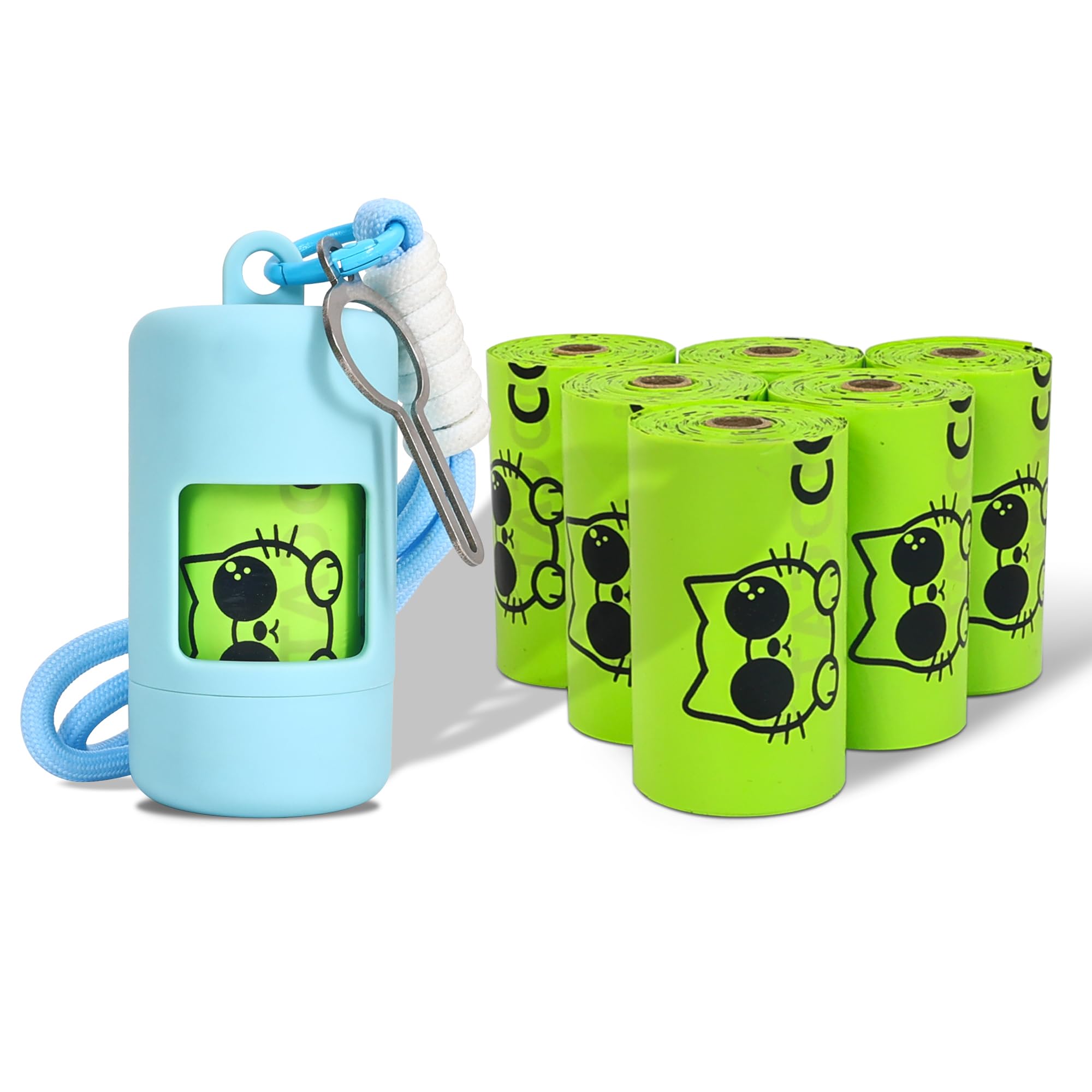 COOCAT Dog Poop Bags with Dispenser, Unscented, 9 x 13 inch, Guaranteed Leak Proof, Extra Thick Waste Bag Refill Rolls (SykBlue (105-Bags, 1-Dispenser))