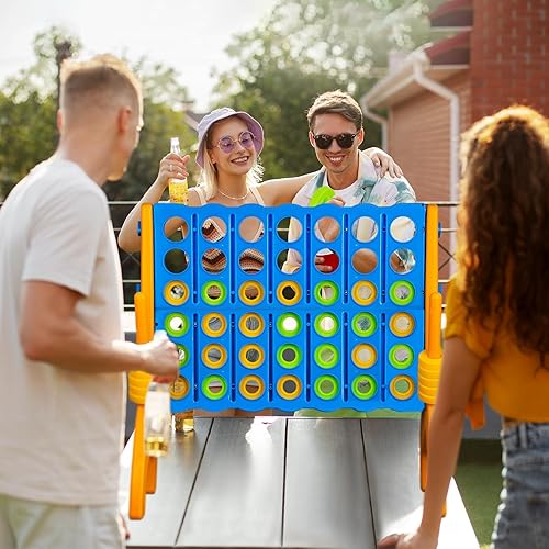 Miniatura 8 de Ayeboovi Juego gigante de 4 en una fila, Jumbo de 4 en fila para niños y adultos, juego de conexión familiar para fiestas en interiores y