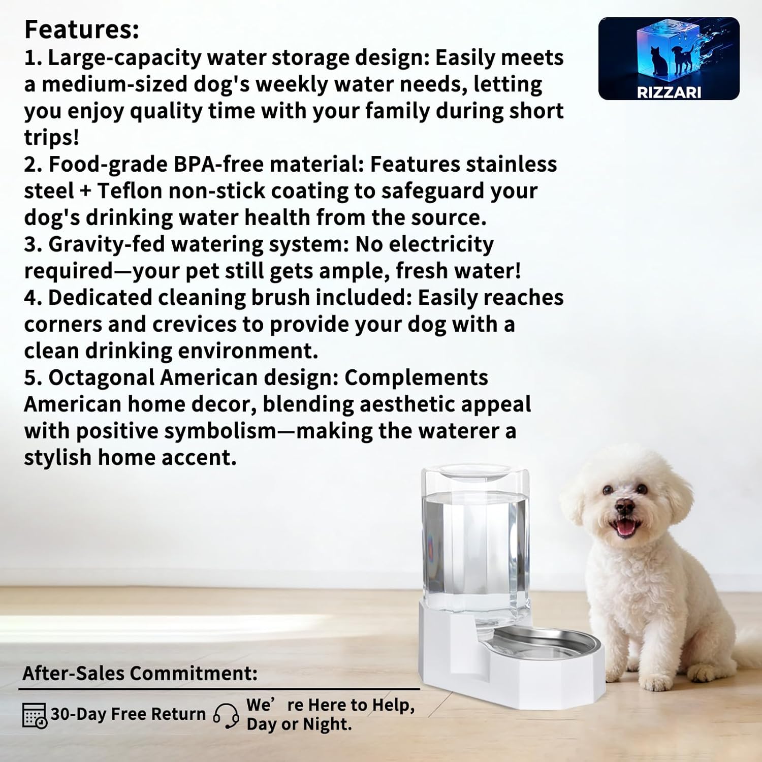 Sfozstra Dog Water Bowl Dispenser: 6L Large White Gravity Stainless Steel Bowl - Without Filter - Pet Feeder for Pets Indoor/Outdoor Use by Owners
