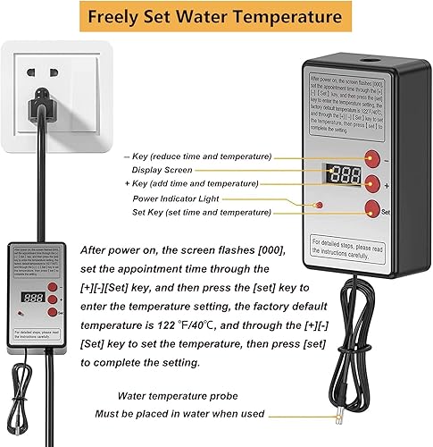 Miniatura 8 de Calentador de piscina de 2000 W para piscina inflable sobre el suelo, calentador de agua de inmersión para bañera con termostato, calentador de agua