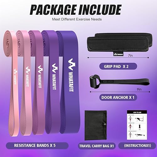 Miniatura 5 de WHATAFIT Bandas de resistencia, bandas de asistencia para dominadas, bandas de ejercicio, bandas de entrenamiento para hombres y mujeres,