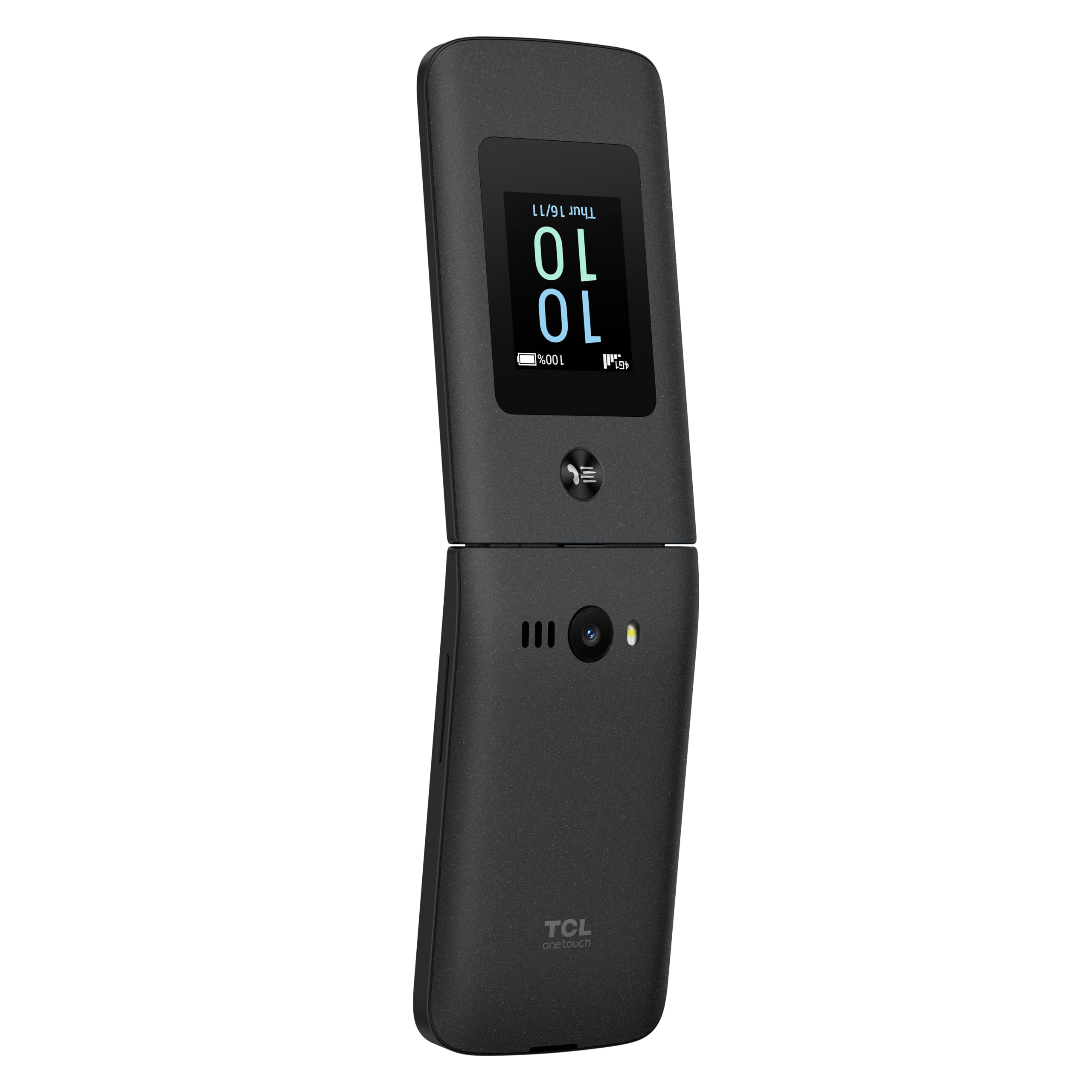 TCL Onetouch 4043 smartfon, łatwy w obsłudze, duże przyciski, 4G, dwa wyświetlacze z klipsem, latarka, akumulator 1380 mAh, Bluetooth, Dual-SIM, złącze audio 3,5 mm, ze stacją ładującą (kolor szary)