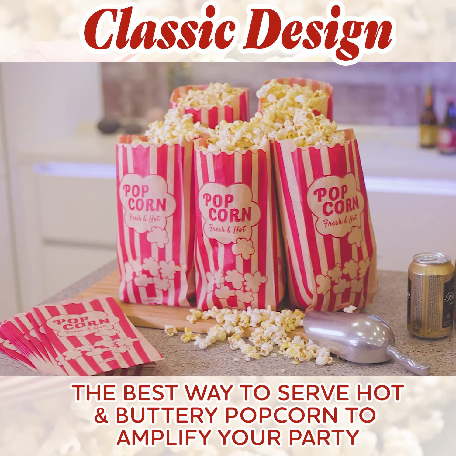 Popcorn Bags 1.5oz - Bulk Pack of 500pcs - Medium Brown & Red Individual Pop Corn Paper Bags - Family Movie Night, Mini Snack Boxes, Concession Stand, Party or Game Supplies - Goodie Box Bowl - A2S