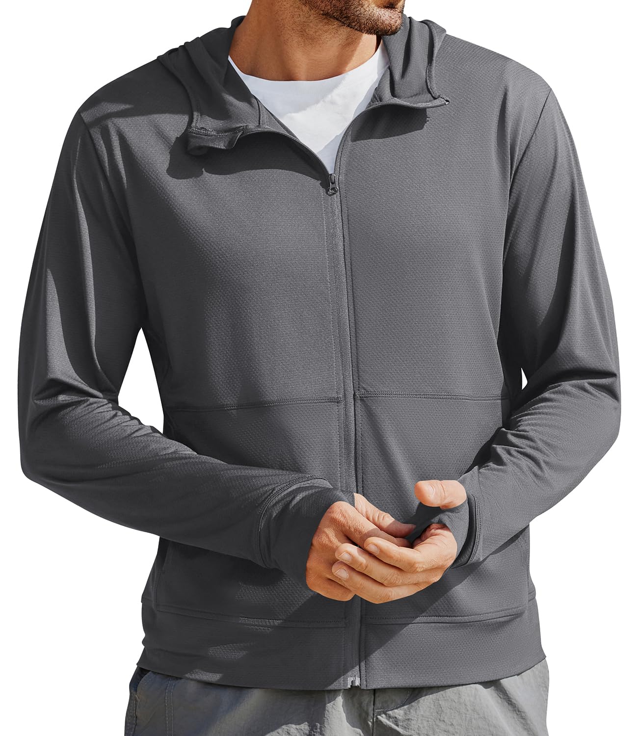 PINSPARK Men's UPF 50+ Full Zip Up Sun Protection Hoodie Jacket Long Sleeve Lightweight UV Shirts for Men Hiking Fishing