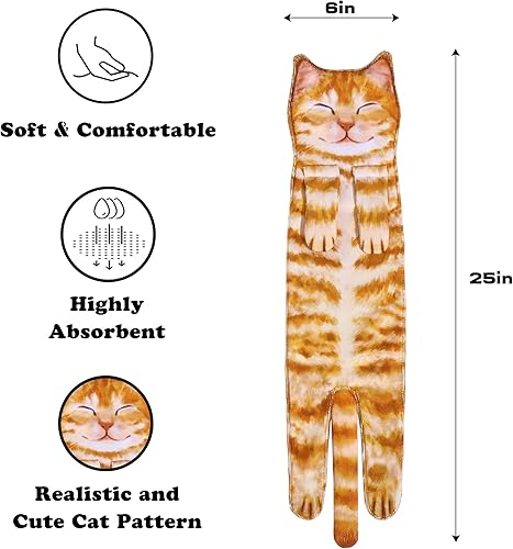 Miniatura 5 de Toallas de mano de gato para cocina y baño  Lindos accesorios de decoración de gatos  Toalla de mano suave absorbente para colgar  Divertido
