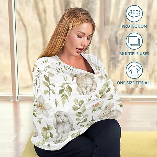 Miniatura 6 de YETTASBIN Funda de asiento de coche de conejo de Pascua, cubierta elástica suave para lactancia materna, funda transpirable para cochecito de bebé