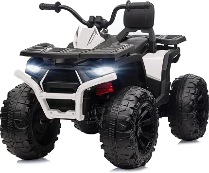 Hikiddo 24V Kids 4 Wheeler ATV, 2-Seater Electric ATV Four Wheeler for Big Kids with Bluetooth, 14.4" Big Wheels - White