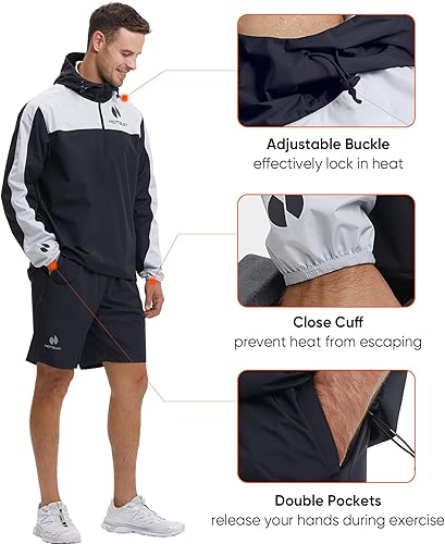 Miniatura 10 de HOTSUIT Traje de sauna para hombre, antidesgarros, traje de sudor para hombre, ligero, boxeo, entrenamiento, sauna, pantalones