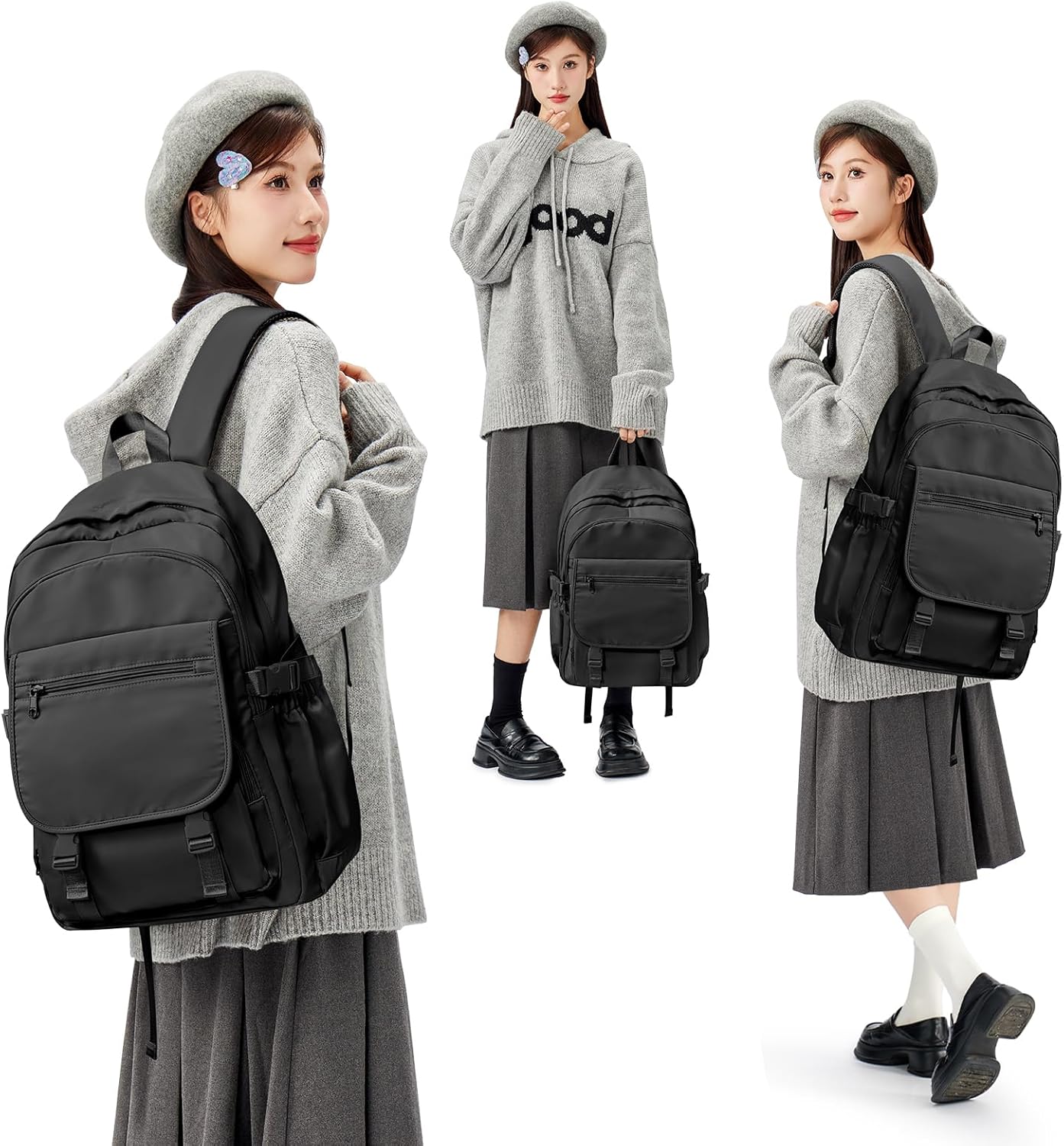 Black Lightweight Waterproof Backpack for Women Men Large Capacity College School Bag with Luggage Straps Multiple Pockets Durable High School Bookbag, Casual Daypacks for Students Girls Boys - Image 7