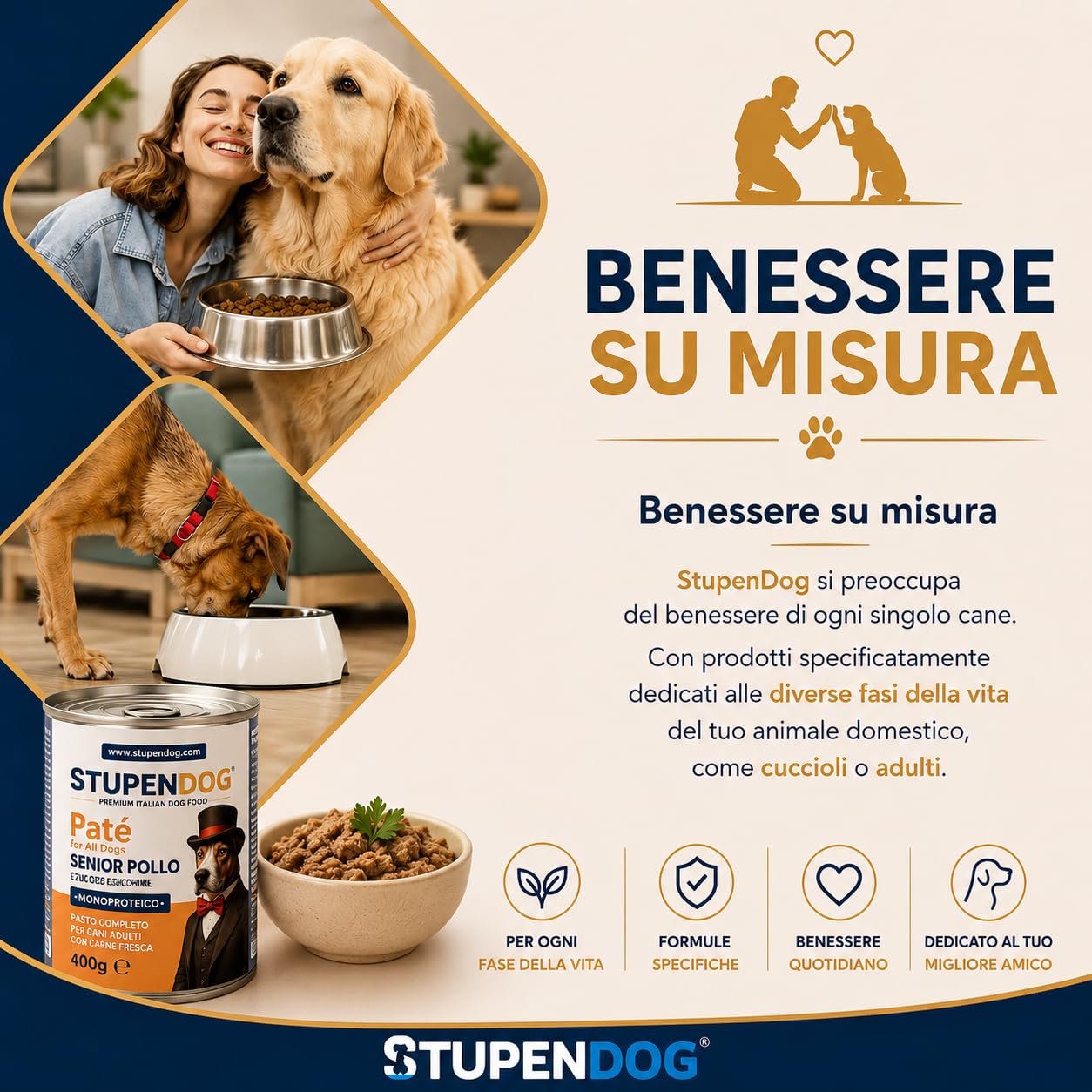 STUPENDOG Pâté senior au poulet avec orge et courgettes – 94% poulet frais, avec glucosamine et chondroïtine – Nourriture humide naturelle pour chiens âgés, sans conservateurs (12x400g)