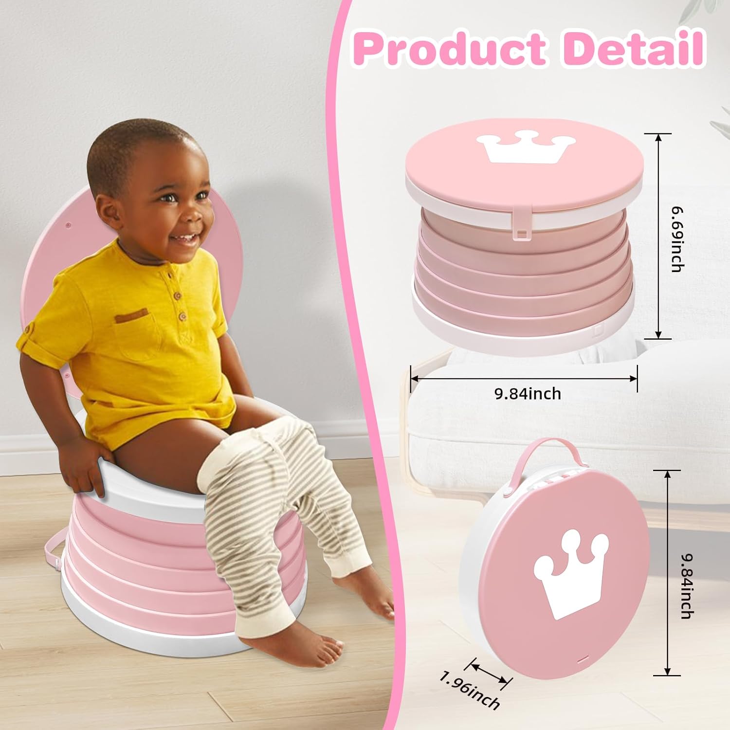 2026 Upgraded Portable Potty Chair for Toddlers with Splash-Proof Design, Foldable Travel Potty with Bag & 30 Refills - Kids Toilet for Car, Camping, Indoor - Easy Clean Baby Potty Training Seat(Pink)