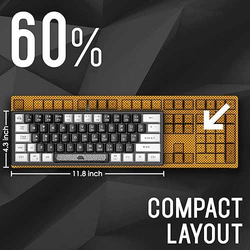 Miniatura 3 de Combo de teclado y mouse para juegos 60% portátil, mini retroiluminación RGB, teclas de color negro y blanco, sensación mecánica y RGB 6400 DPI
