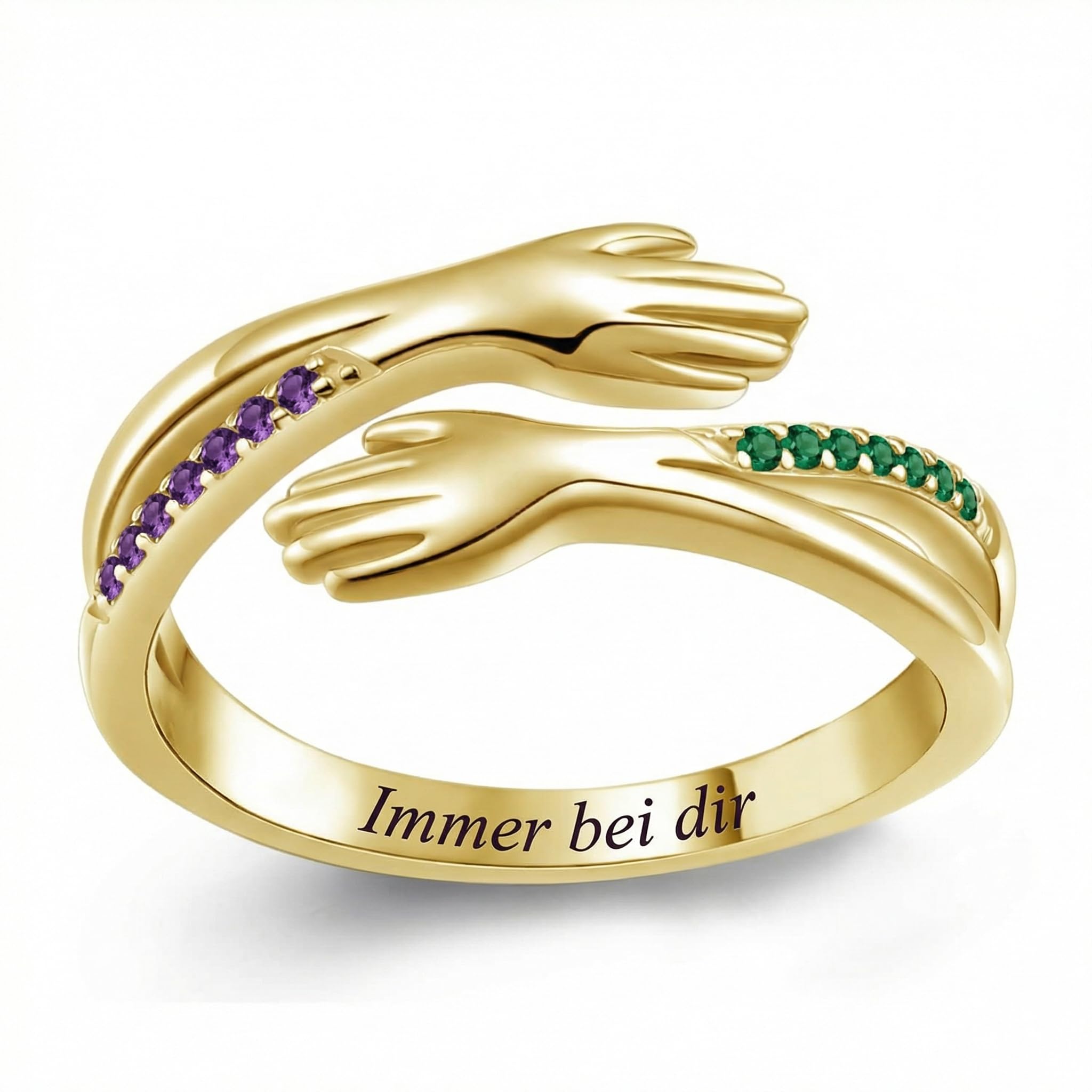 925 Sterlingsilber 10K 14K 18K Echtgold Umarmungsringe für Damen Personalisiert Geburtsstein Inspirierend Ermutigend Umarmende Hände Offener Ring für Damen Herren Personalisierter Schmuck Muttertagsge