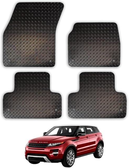 Car Mats for Range Rover Evoque (2013-2019) Tailored Fit Rubber Floor Mat Set Accessory Black Custom Fitted 4 Pieces with Clips - Anti-Slip Backing, Heavy Duty & Waterproof