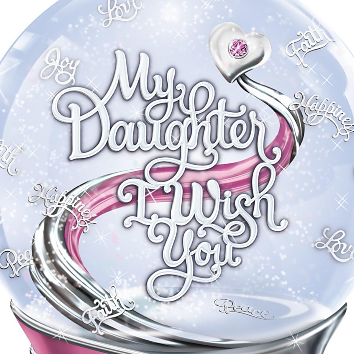 The Bradford Exchange My Daughter, I Wish You Musical Glitter Globe with Heart Charm and Glass Jewel