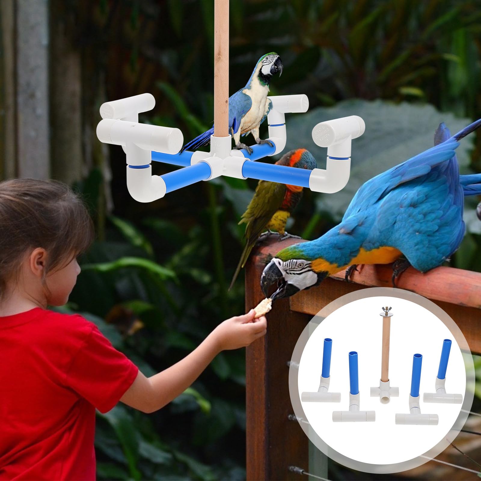 Outanaya Leichtes Vogelspielzeug aus Kunststoff und Holz Drehbares Papageien Karussell für Käfig Bissfestes Lernspielzeug für Wellensittiche und Sittiche