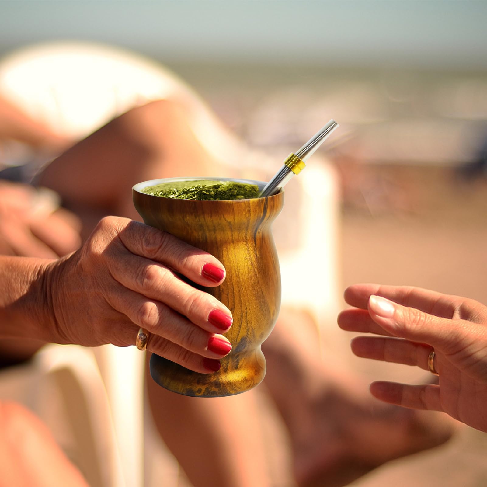Artcome Zestaw kubków Yerba Mate ze stali nierdzewnej 5 szt. - 1 kubek ze stali nierdzewnej o podwójnych ściankach 240 ml, 1 termos 480 g, 2 bombille (słomka Yerba Mate), 1 szczotka, łatwy do