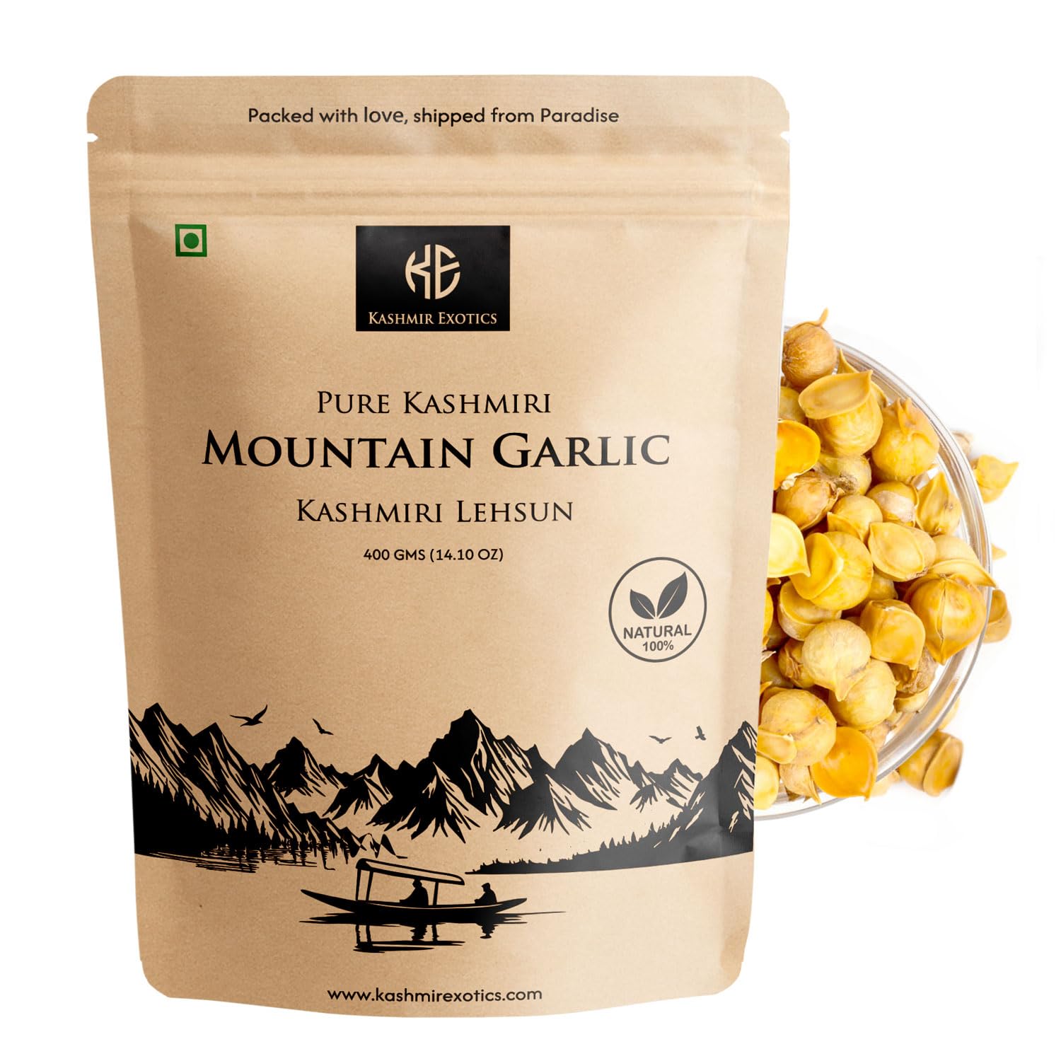 Kashmir Exotics Pure Kashmiri Snow Mountain Garlic 400g – 100% Natural & Organic Himalayan Garlic – Powerful Immunity Booster & Ayurvedic Herb