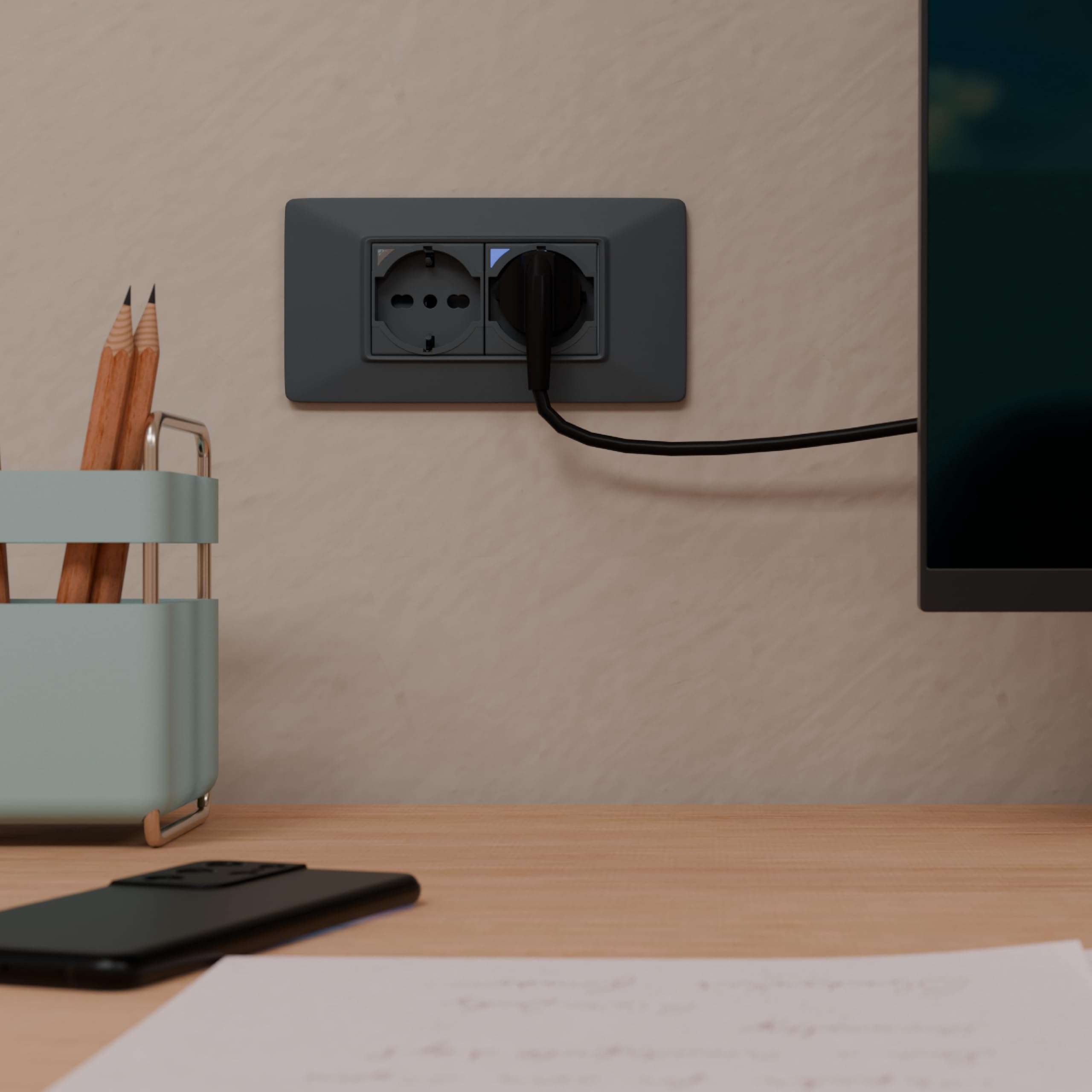 4box - Presa smart P40 S compatibile con Vimar® Arkè™. Colore Bianco. Connessa tramite WiFi, controllabile con App 4box e assistenti vocali Amazon Alexa e Google Home.